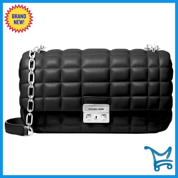Large Quilted Leather Convertible Crossbody Shoulder Bag with Chain Strap